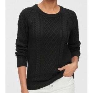 Gap Womens Cable Knit Crewneck Sweater Black Cotton Pullover Size Medium